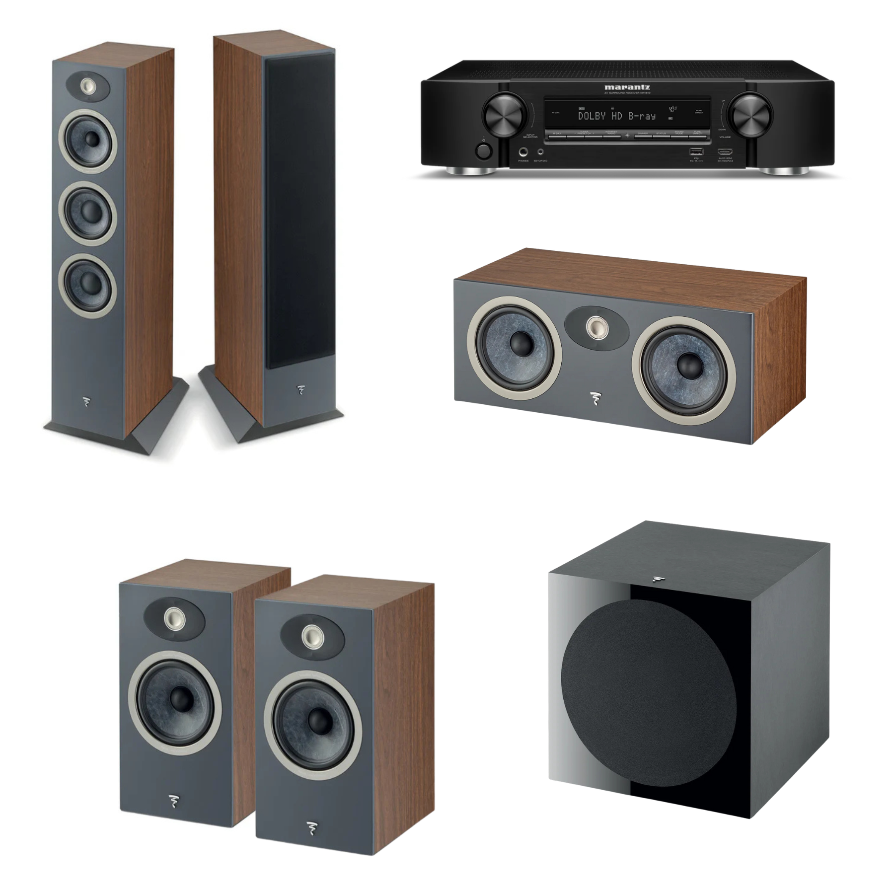 Kit Salas Amplias Theva Focal + Receiver AV 5.2 Con Streamer NR1510 Marantz