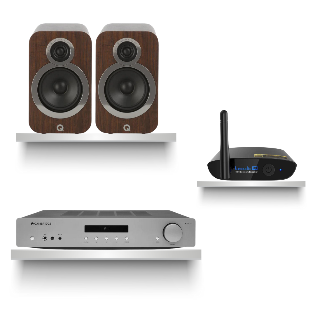 Kit de Inicio Amplificador AXA35 + Parlantes Q3030i Q Acoustics + Receptor Bluetooh APTX