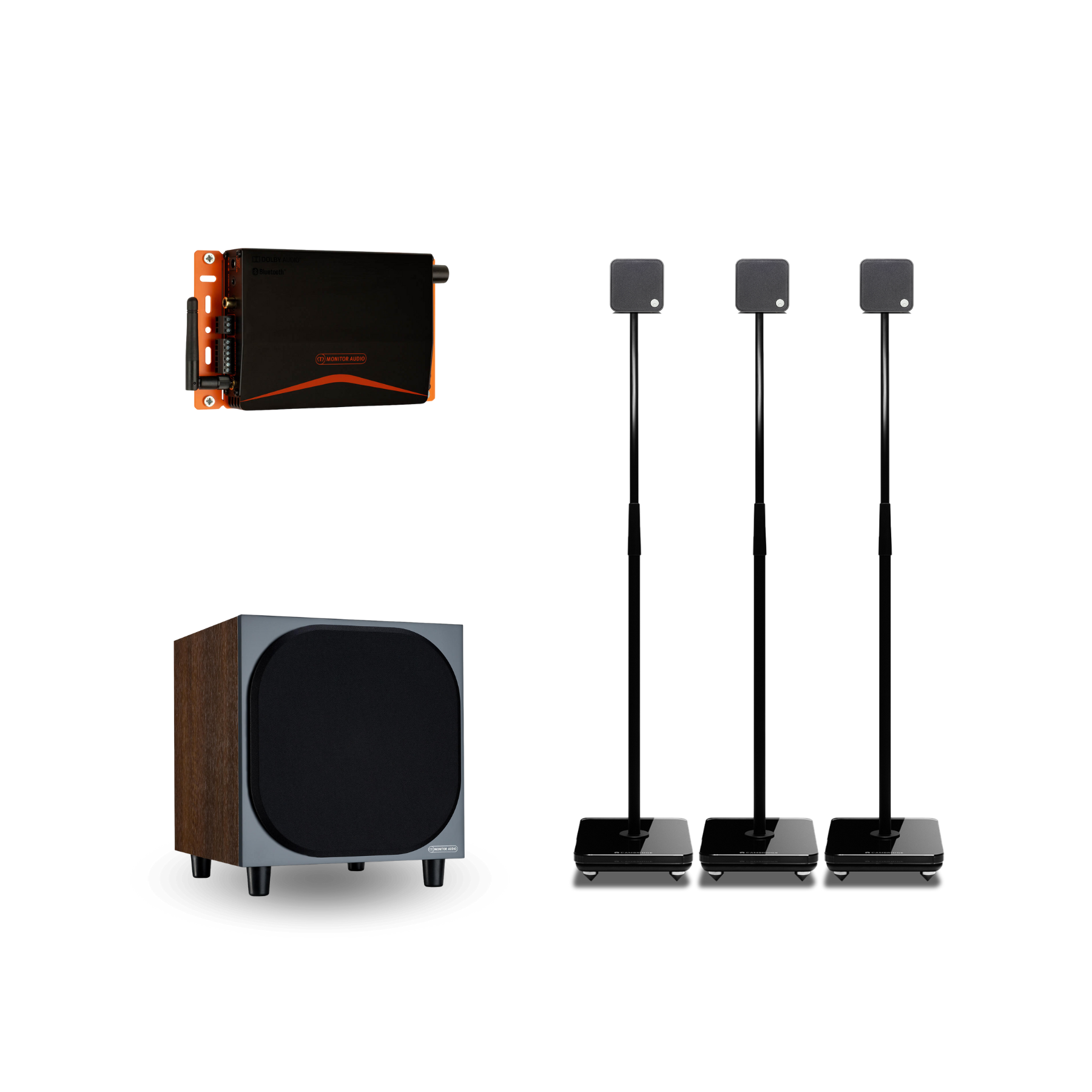 Kit de Cine 3.1 Parlantes Cambridge Min12 + Amplificador IA40-3 Monitor Audio + Subwoofer W10 Bronze Monitor Audio