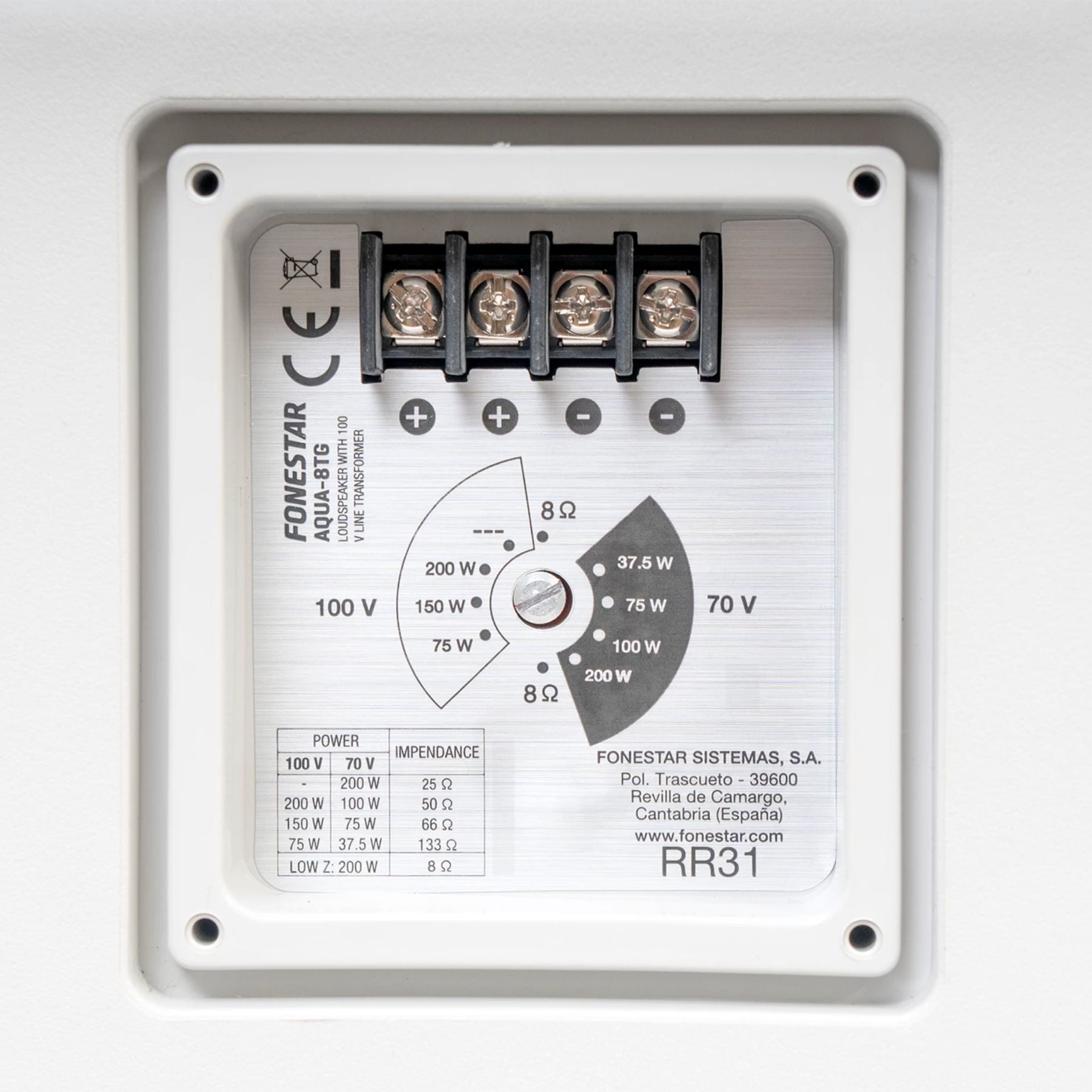 Altavoz de sonorización con transformador de línea 100V Aqua 8TG 200W y baja impedancia Fonestar