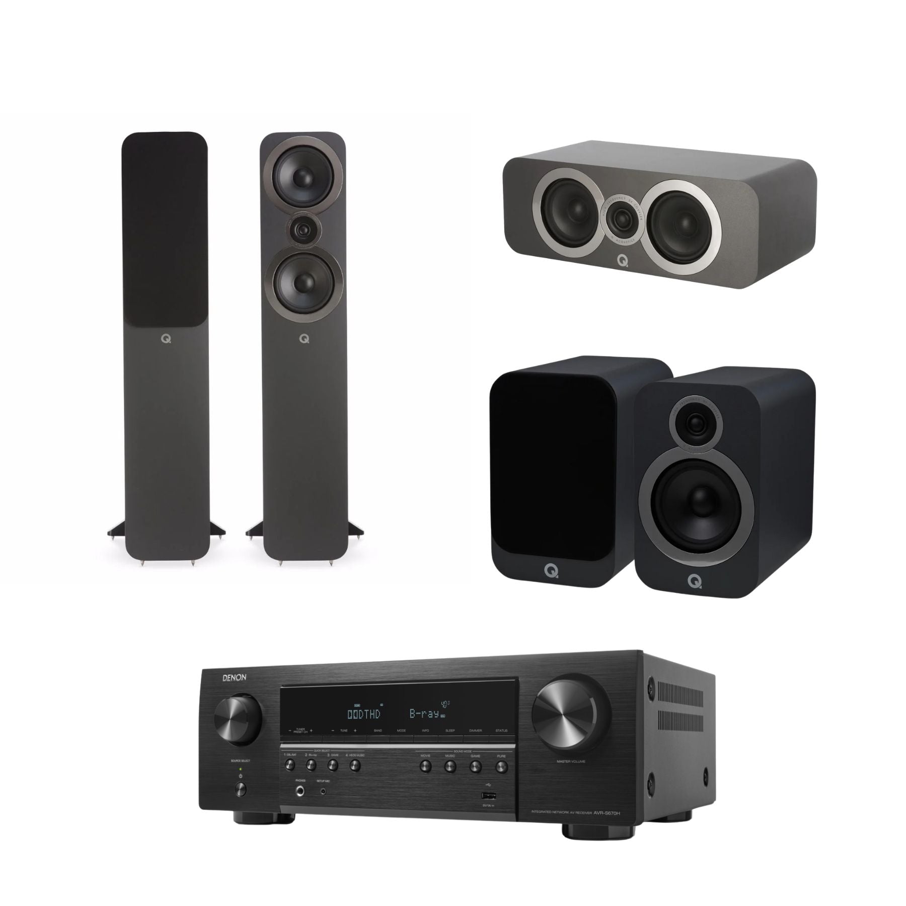 Kit Cine Mix & Match QAcoustics 3050i + 3030i + Min X201 + Denon AVR-S670H 5.1