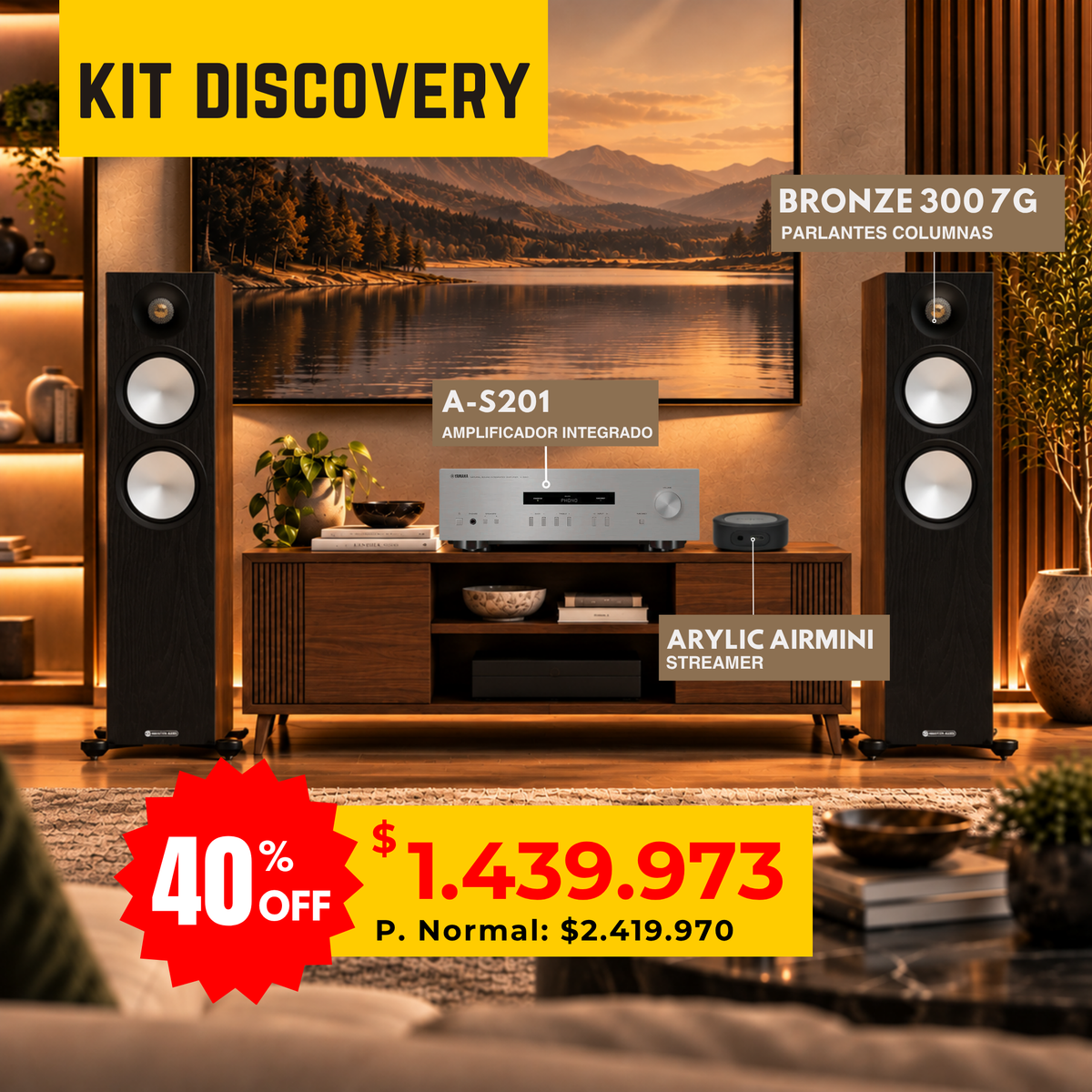Kit Discovery Columnas Yamaha A-S201 + Arylic AirMini + Monitor Audio Bronze 300 7G
