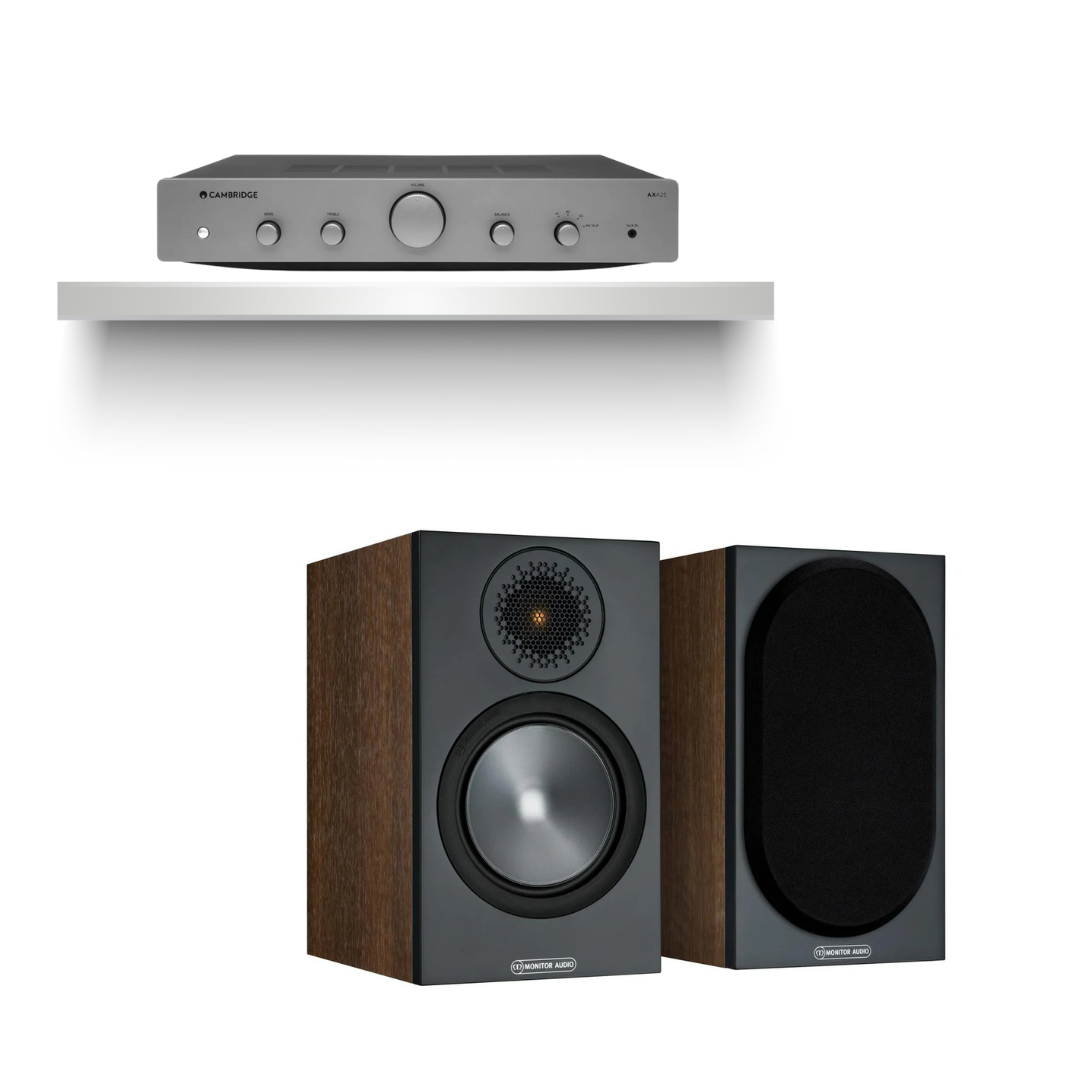 Kit Parlantes Bookshelf Bronze 50 + Amplificador integrado AXA25 Cambridge Audio