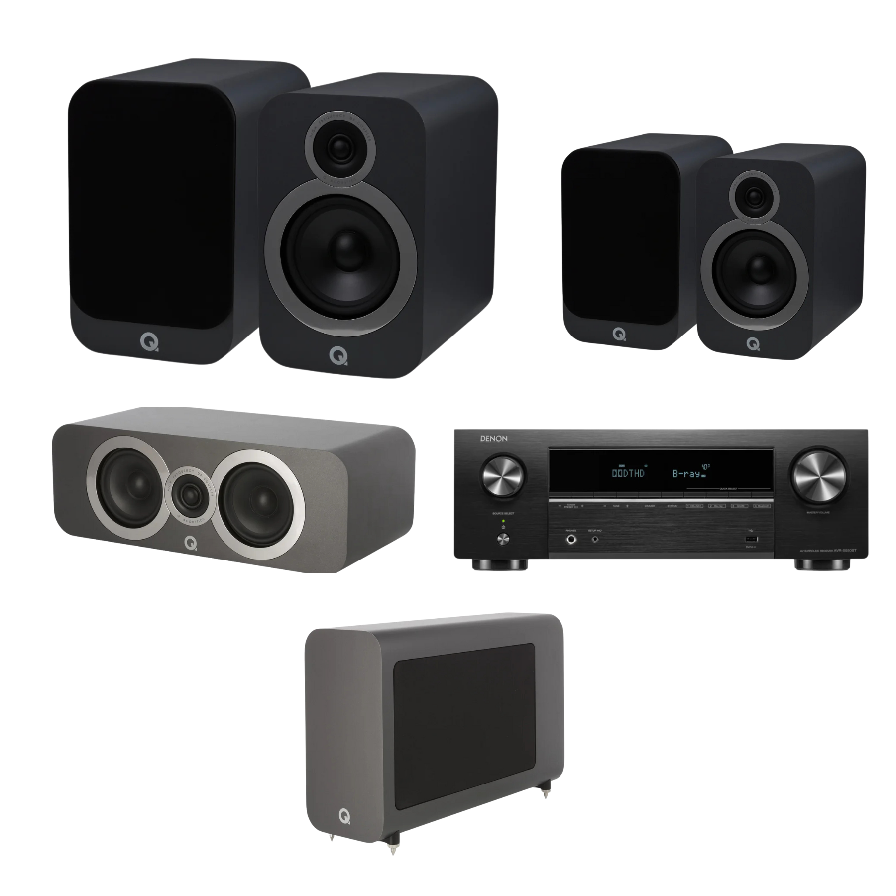 Kit Cine Sala Pequeña QAcoustics + Receiver AVR-X580BT 5.1 Denon