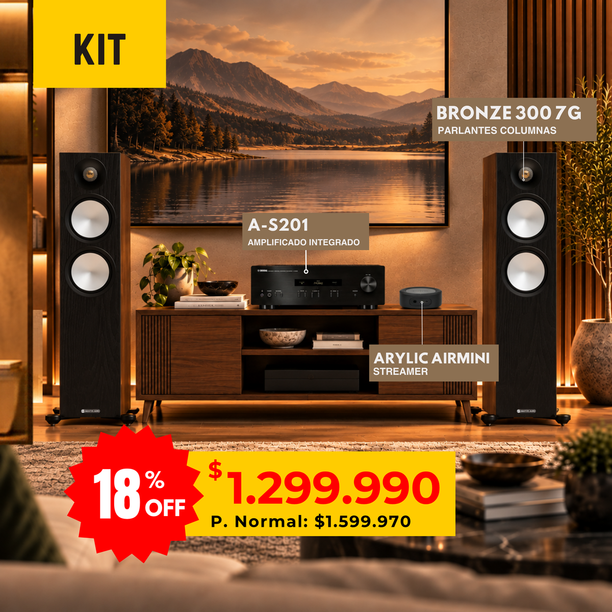 Kit Discovery Columnas Yamaha A-S201 + Arylic AirMini + Monitor Audio Bronze 300 7G