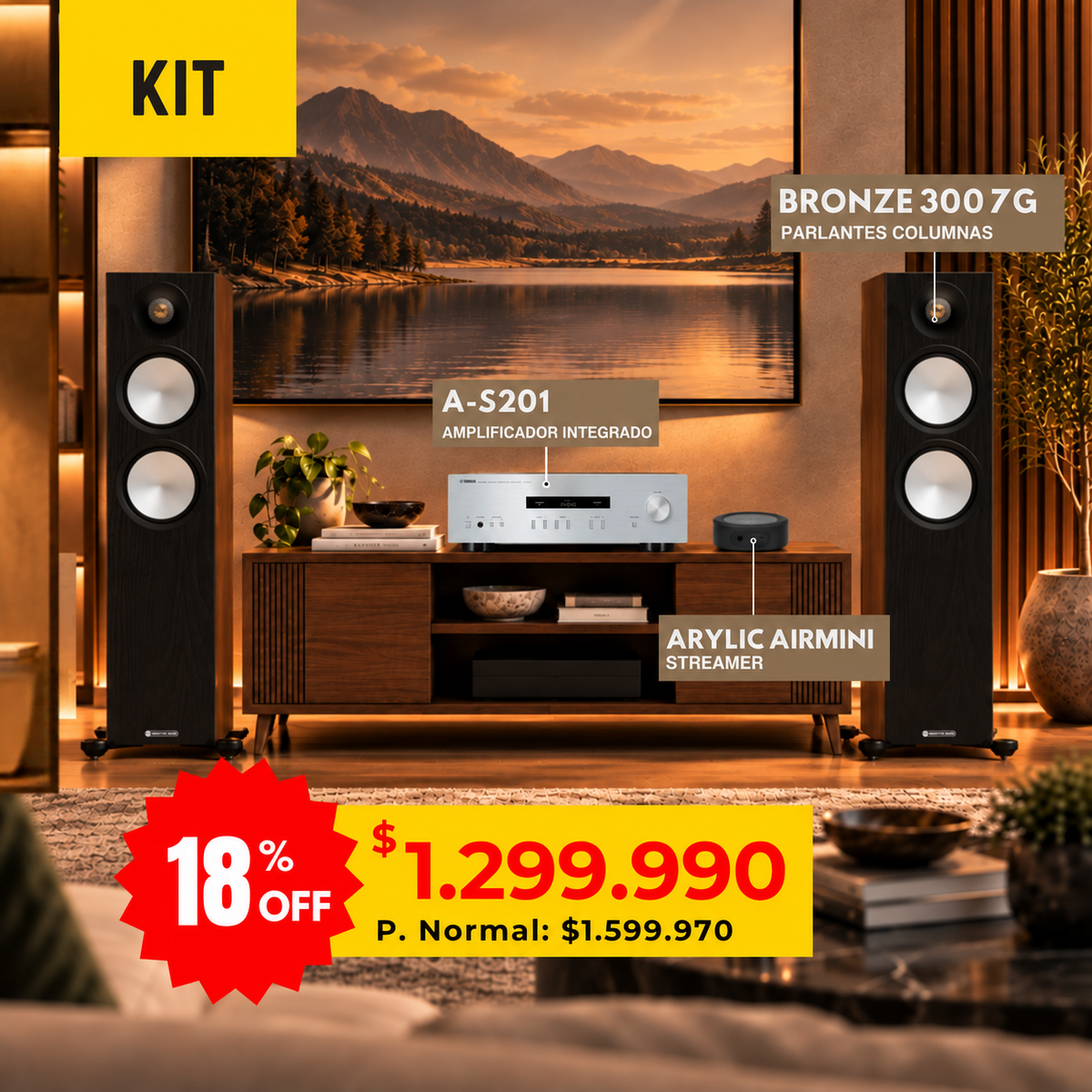 Kit Discovery Columnas Yamaha A-S201 + Arylic AirMini + Monitor Audio Bronze 300 7G — amplificador Yamaha A-S201 plateado