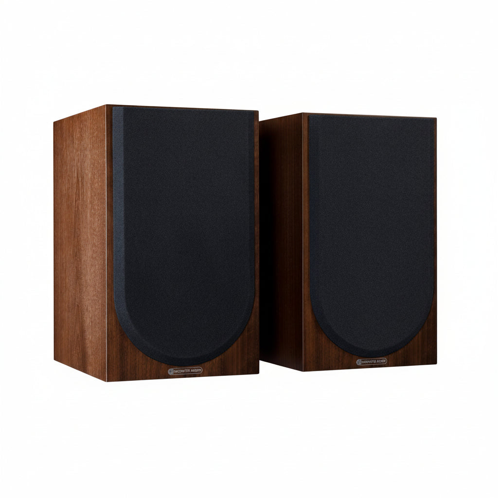 Monitor Audio Parlantes Bookshelf Silver 100 Walnut Grille