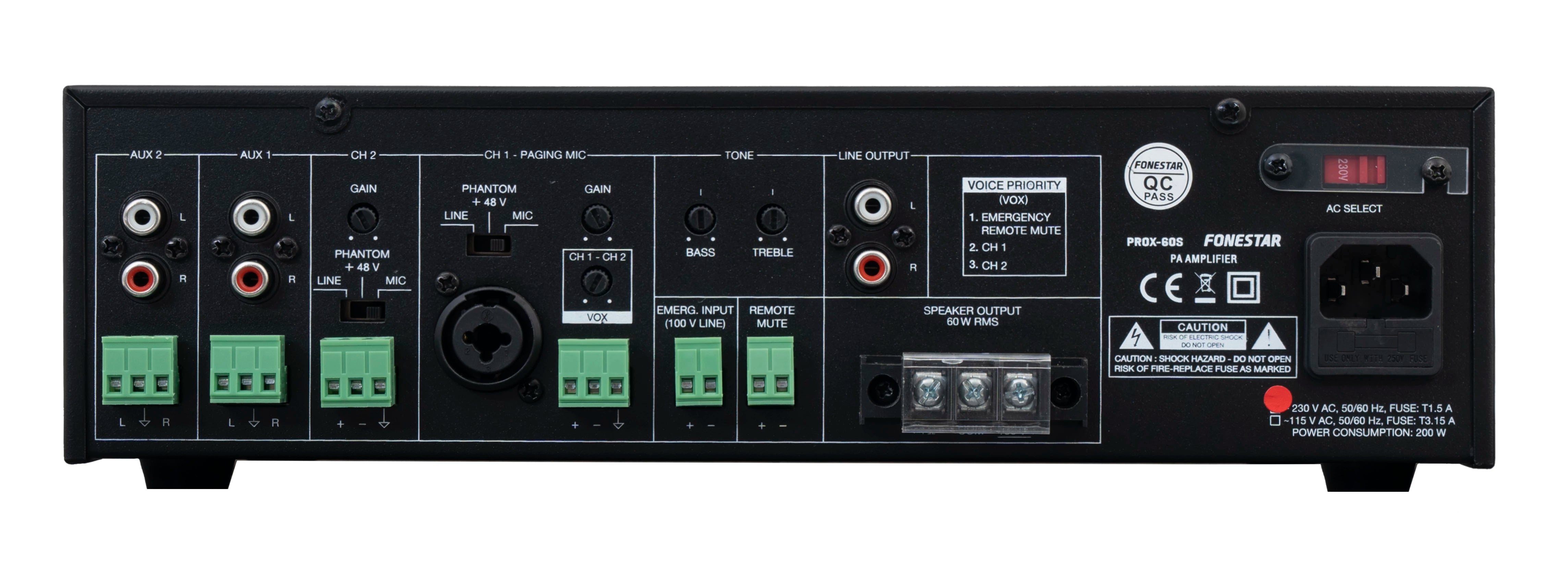 Amplificador de megafonía monozona PROX-60S Fonestar