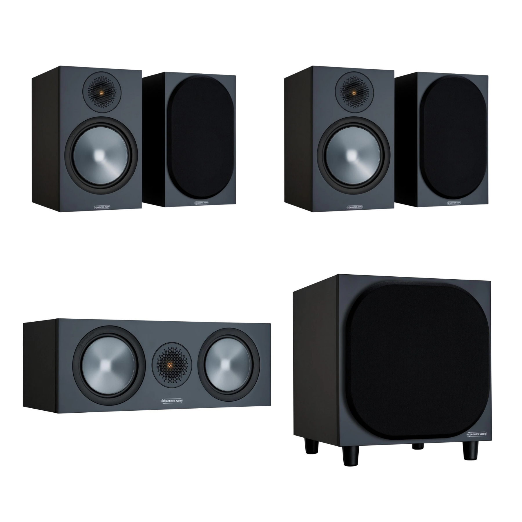 Kit de Cine Bronze 50 Bookshelf + Central C150 Bronze + Subwoofer W10 Monitor Audio