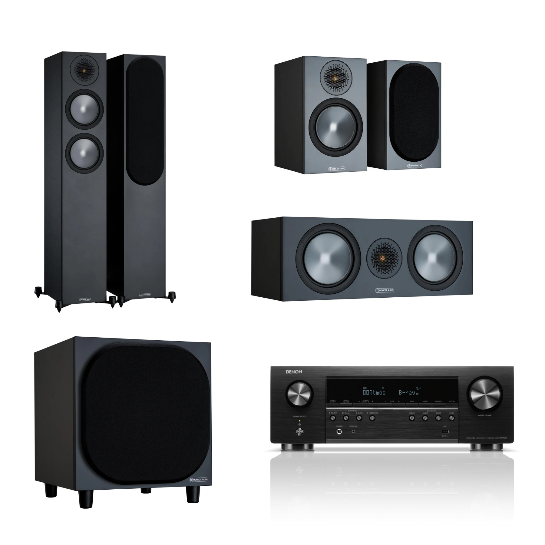 Kit Salas Amplias Bronze Monitor Audio + Receiver A/V 7.2ch 8K AVRS770HBK Denon