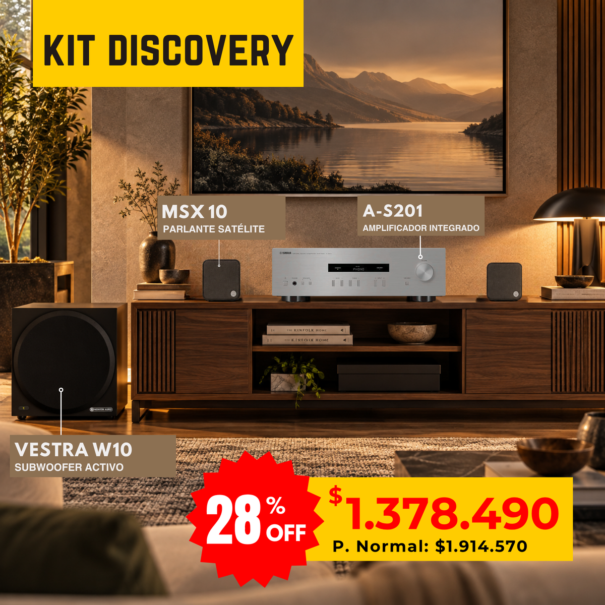 Kit Discovery 2.1 Yamaha A-S201 + Cambridge Audio MSX 10 (x2) + Vestra W10