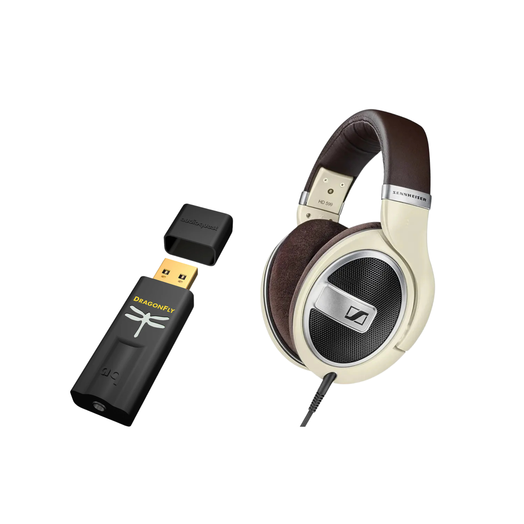 Audífonos HD599 Sennheiser + DAC USB DragonFly Black para Audífonos AudioQuest