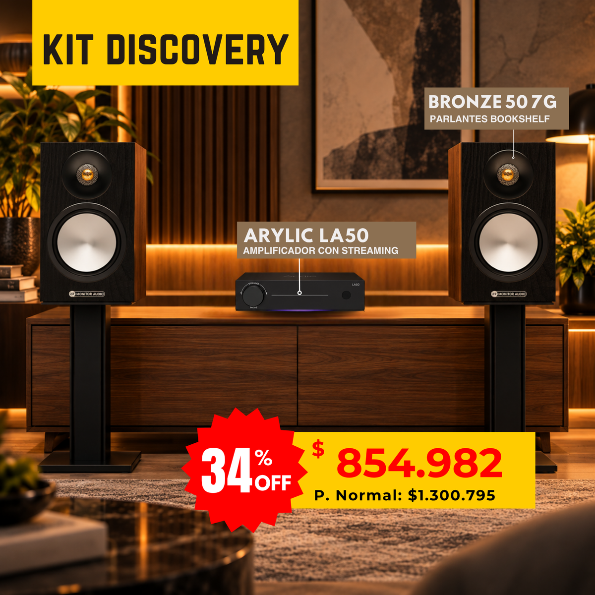 Kit Discovery Streaming Arylic LA50 + Monitor Audio Bronze 50 7G