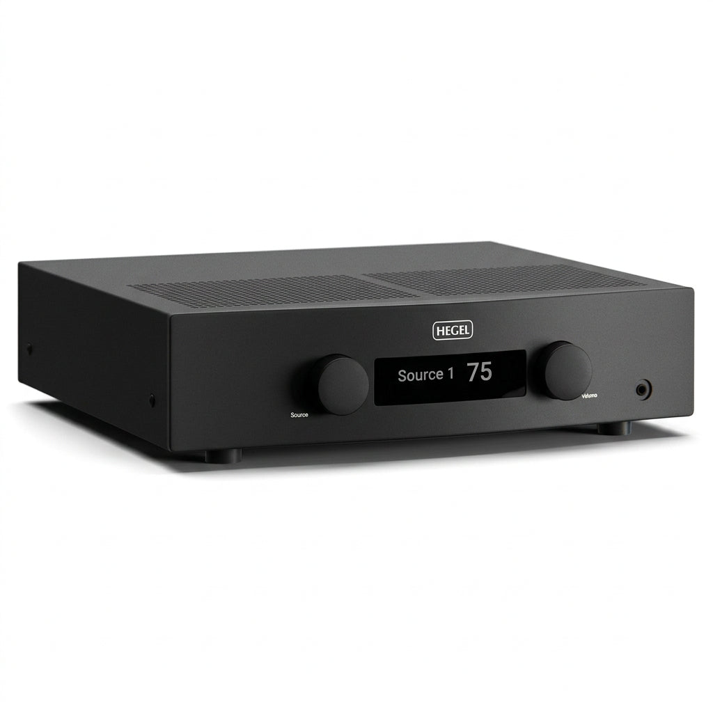 Hegel A200 amplificador integrado vista frontal en ángulo