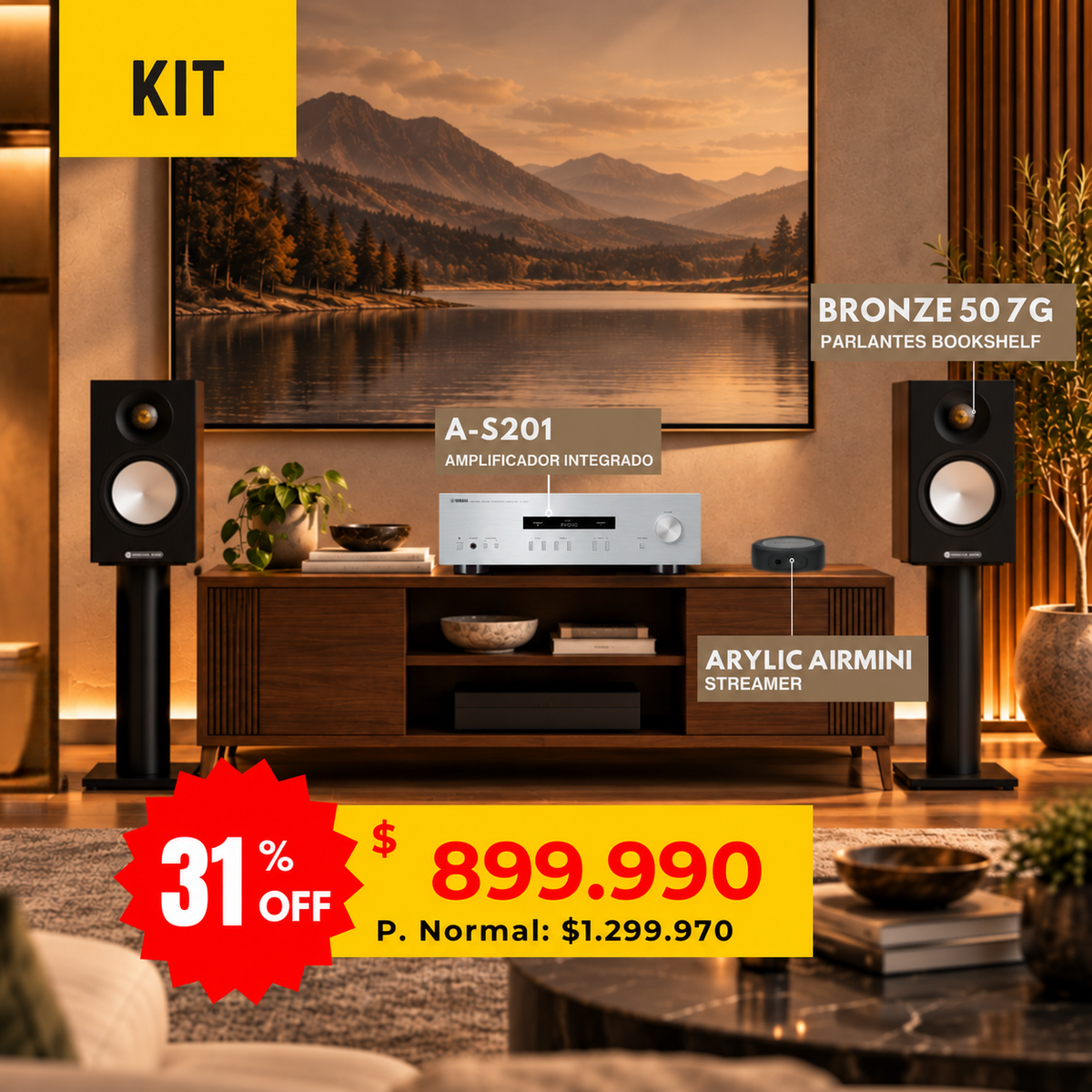 Kit Discovery Estéreo Yamaha A-S201 + Monitor Audio Bronze 50 7G + Arylic AirMini — amplificador Yamaha A-S201 plateado