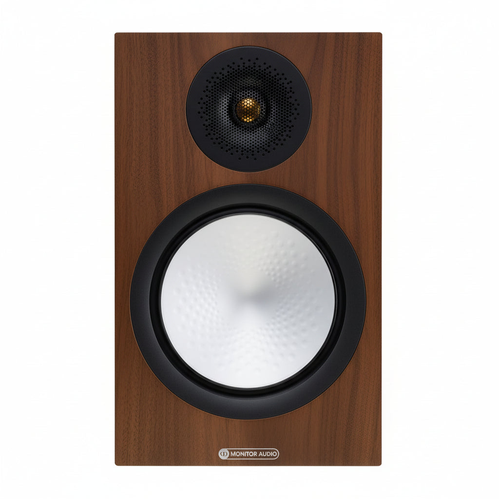 Monitor Audio Parlantes Bookshelf Silver 100 Front Walnut