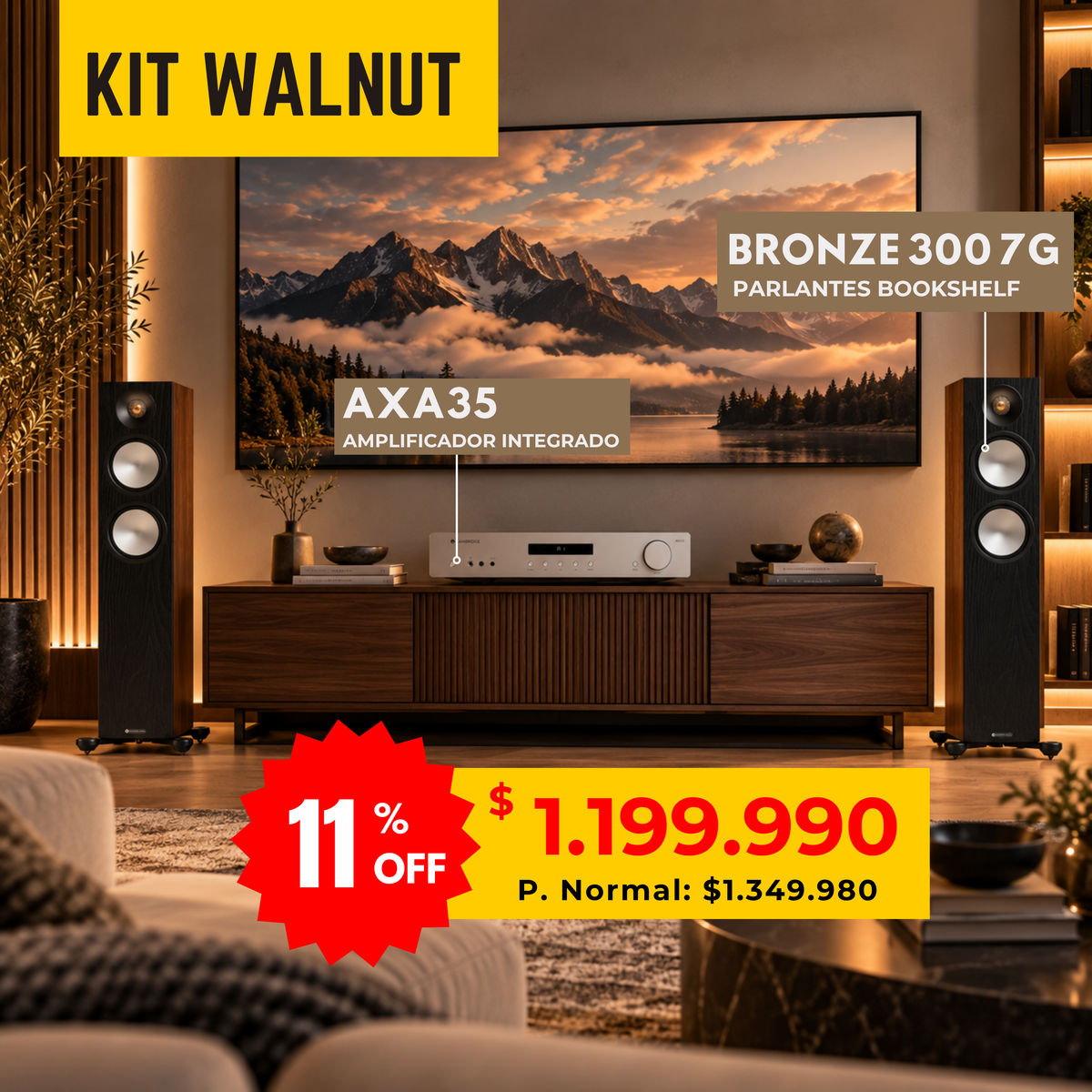 Kit Cambridge AXA35 + Monitor Audio Bronze 300 7G Walnut