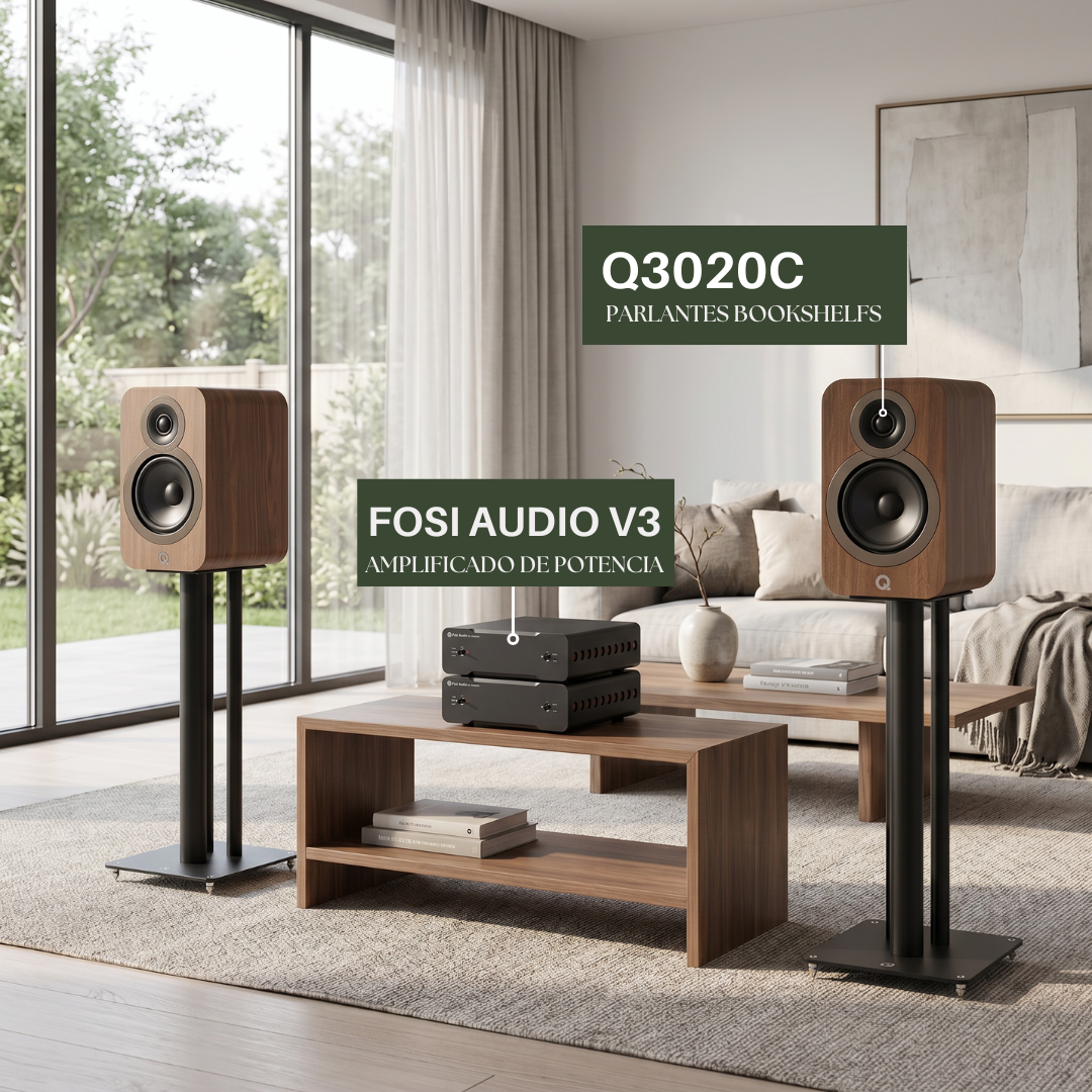 Kit Amplificador de potencia Fosi V3 (2) + Parlantes Bookshelf Q3020c Q Acoustics