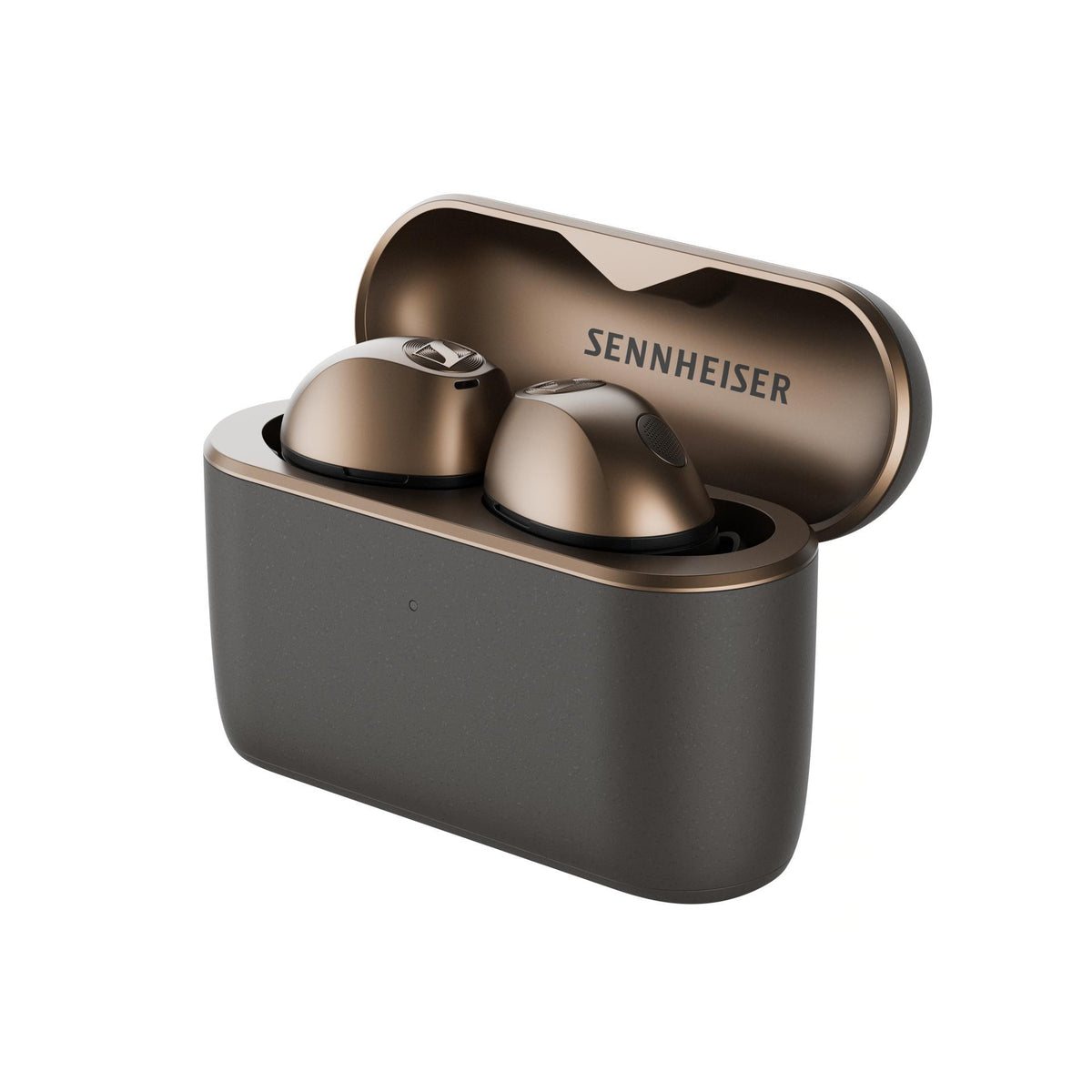 Sennheiser MOMENTUM True Wireless 5 Copper: auriculares en su estuche de carga abierto